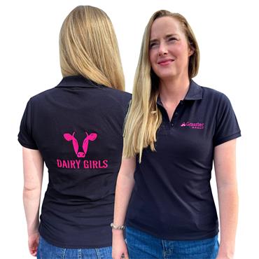 Dairy Girls Embroidered Navy Polo Shirt