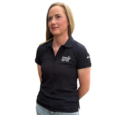 Ladies - Cows & Coffee - Embroidered Navy Polo T-Shirt