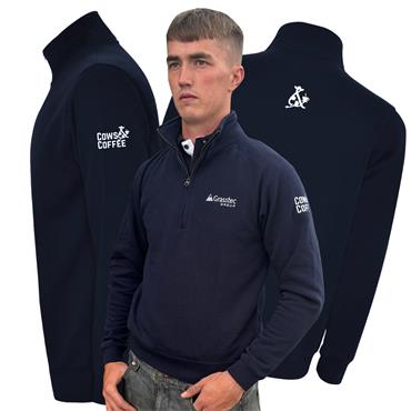 Mens - Cows & Coffee - Embroidered Navy Quarter Zip