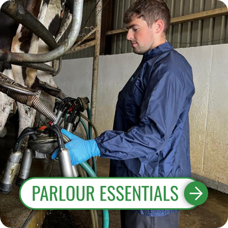 Shop Milking Parlour Essentials including aprons, milking gowns, milking cuffs, gloves and more