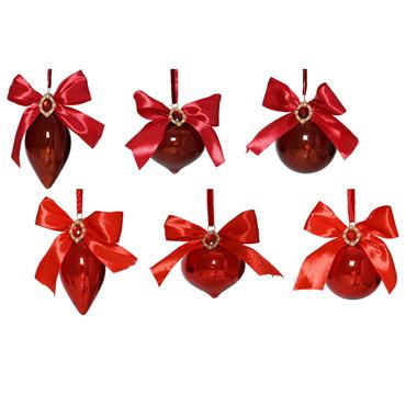 Bauble Ornament Glass Shiny Bow 8cm Assorted