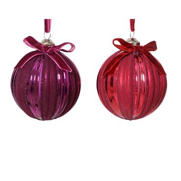 Bauble Glass Velvet And Glitter 8cm Assorted