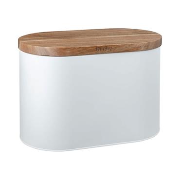 Denby White Bread Bin With Acacia Lid