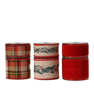 Kaemingk Christmas Ribbon Polyester 6 Assorted 200cmx6.3cmx0.1cm