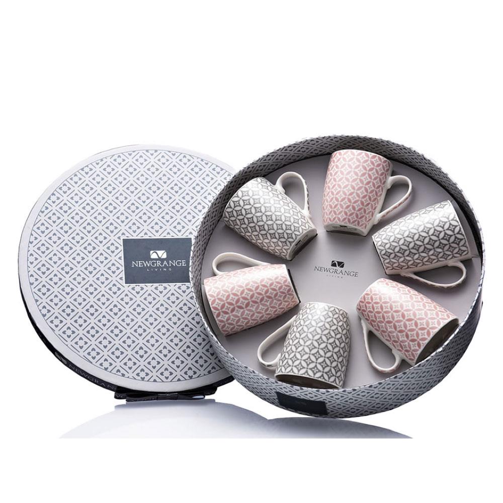 Newgrange Aura Bone China Mug Set Of 6 (Grey / Pink) Stakelums Home