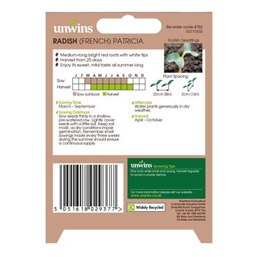 Unwins Raddish French Patricia Seeds