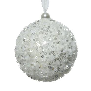 Bauble Sequins Winter White 8cm