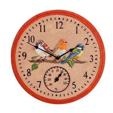 Birdwood Wall Clock & Thermometer 12"