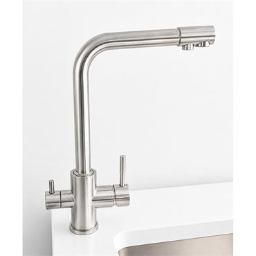 Elvion Tri-Flow Kitchen Tap Square Satin Nickel