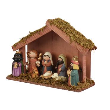 Kaemingk Nativity Crib 9 Figures Multi 26.2cmx9.7cmx19.5cm
