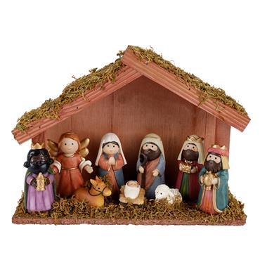 Kaemingk Nativity Crib 9 Figures Multi 26.2cmx9.7cmx19.5cm