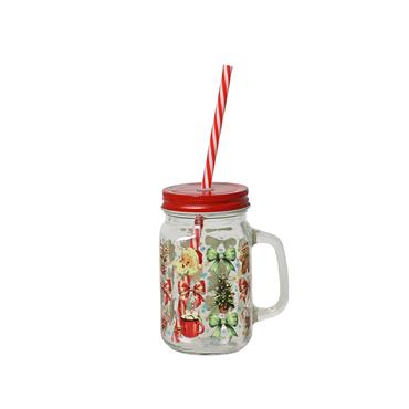 Kaemingk Drinking Jar Glass Santa Bow Tree