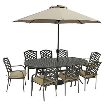 Oakley Antique Moss 8 Seater Oval Set with Parasol & Base