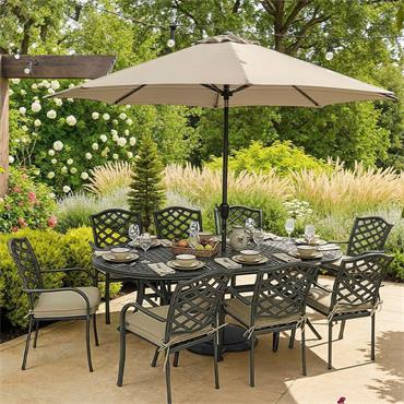 Oakley Antique Moss 8 Seater Oval Set with Parasol & Base