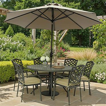 Oakley Antique Moss Round 6 Seater Set With Parasol & Base