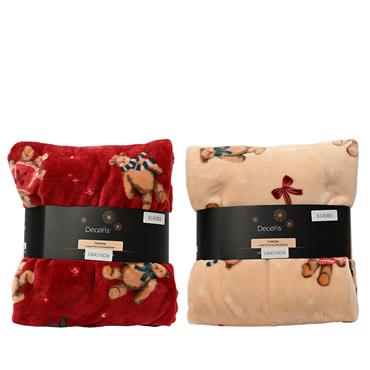 Kaemingk Throw Flannel Bear 2 Assorted 130cmx170cmx3cm