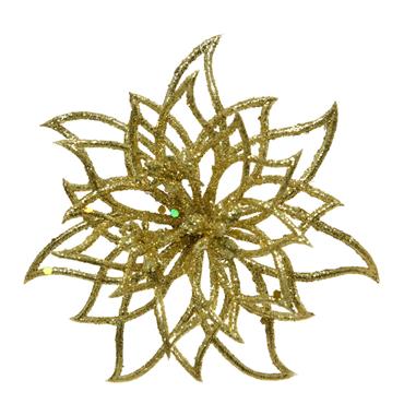 Flower Glitter Poinsettia On Clip Gold