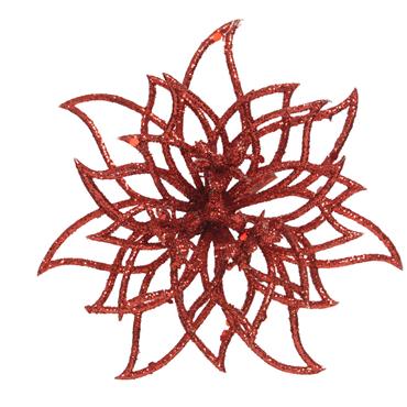 Flower Glitter Poinsettia On Clip Red