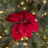 Fabric Poinsettia On Clip Red