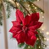 Fabric Poinsettia On Clip Red