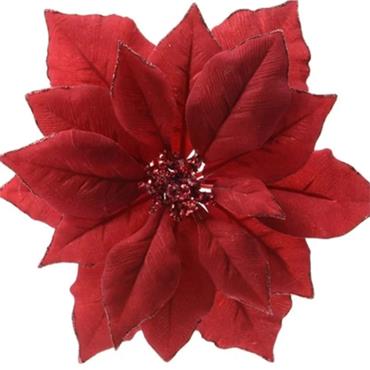 Fabric Poinsettia On Clip Red