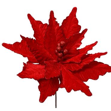 Poinsettia On Stem Velvet Red