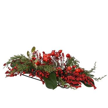 Kaemingk Big Berry Tablepiece Green/red 22cmx50cmx13cm
