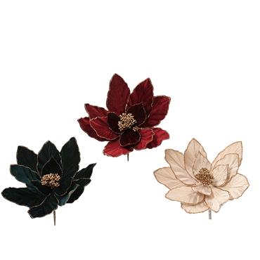 Kaemingk Poinsettia On Clip Velvet Glitter 3 Assorted D.28cmx13cm