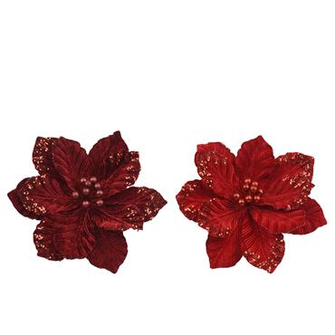 Kaemingk Poinsettia On Clip Glitter Sequin 2 Assorted D.35cmx15cm
