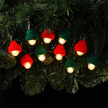 Knitted Green & Red Hat Battery Light 10 Pack