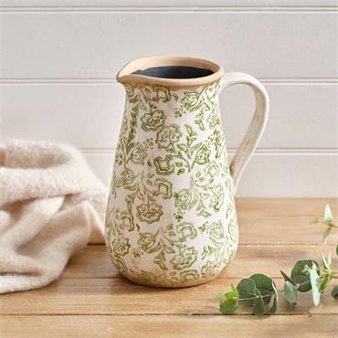 Langs Stoneware Toile De Jouy Soft Green Large Decorative Jug