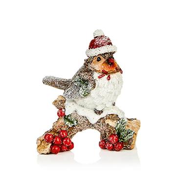 Premier Polyresin Snowy Robin On Branch 12cm