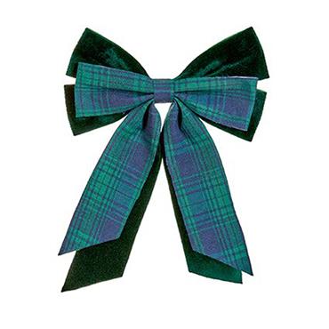 Premier Emerald Green Plaid Bow With Clip 30cm