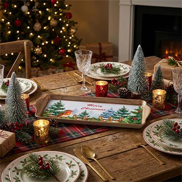 Premier Merry Christmas Robin Tray 38.5 X 16.5cm