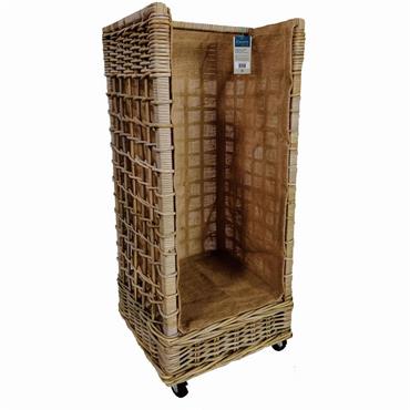 Kubu Grey Woven Lined Tall Log Basket With Wheels