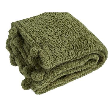Cosy Pom Pom Throw Olive