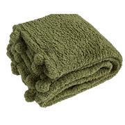 Cosy Pom Pom Throw Olive