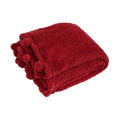 Cosy Pom Pom Throw Red