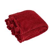 Cosy Pom Pom Throw Red