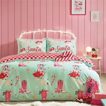 Howdy Santa Christmas Duvet Set Green Double