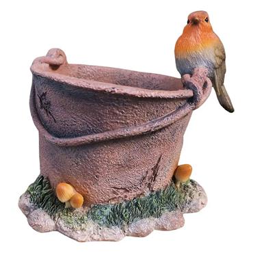 Vivid Arts Robin On Rusty Pail Planter Ornament