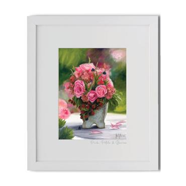 Pink Petals & Berries White Framed Art Print 33x28cm