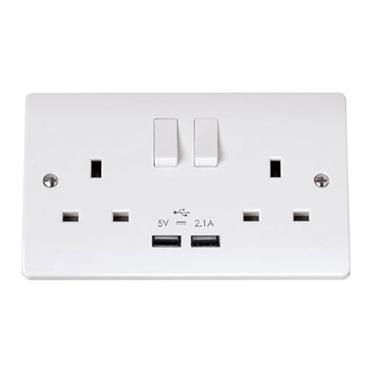 Click Curva 13A 2 Gang Single Pole USB Switched Socket Outlet