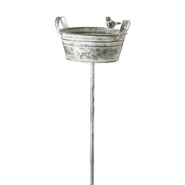 Metal Bird Bucket On Stake