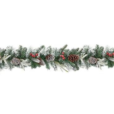 Premier Flocked Garland With Berries And Cones 2.7m