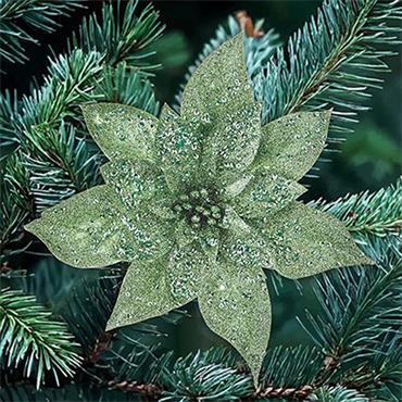 Premier Green Glitter Poinsettia Clip On 22cm