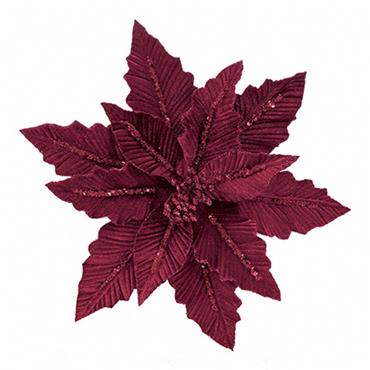 Premier Burgundy Velvet Poinsettia Glitter Clip On 31cm