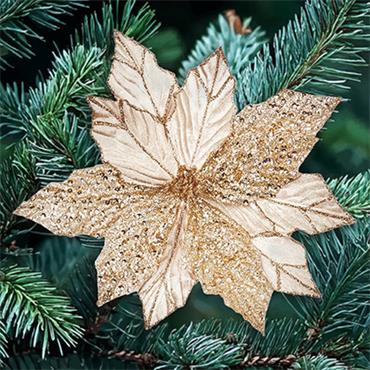 Premier Champagne Gold Glitter Leather Poinsettia Clip On 30cm