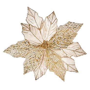 Premier Champagne Gold Glitter Leather Poinsettia Clip On 30cm