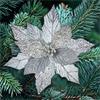 Premier Silver Glitter Poinsettia With Velvet Clip On 30cm